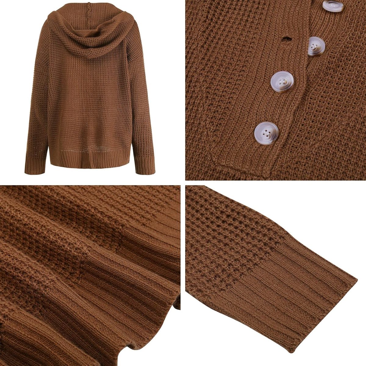 ⁦hsTrjz-MaXj Knitted Hoodie for Women,Casual V Neck Sweater Button Pullover Basic Long Sleeve Sweatshirt,Off The Shoulder Shirt Tops⁩ - الصورة ⁦7⁩