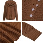 ⁦hsTrjz-MaXj Knitted Hoodie for Women,Casual V Neck Sweater Button Pullover Basic Long Sleeve Sweatshirt,Off The Shoulder Shirt Tops⁩ - الصورة ⁦7⁩