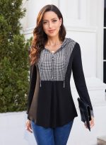 ⁦Siddhe Pullover Women's Elegant Hoodie Zip Up Tunic Women's Long Sleeve Blouse Hoodie Tops Jumper with Hood Long Shirt Long Sweatshirt A-line Loose Tops, Houndstooth 3XL⁩ - الصورة ⁦3⁩
