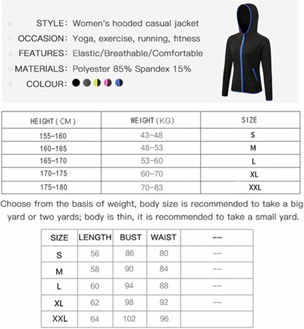 ⁦TOEE Women Sweatshirts Women's Running Jacket Clothes Long Sleeve Running Hoodie Yoga Gym Fitness Tight Tops Quick-Dry Breathable Sports Coat (Color : Black, Size : XX-Large)⁩ - الصورة ⁦3⁩
