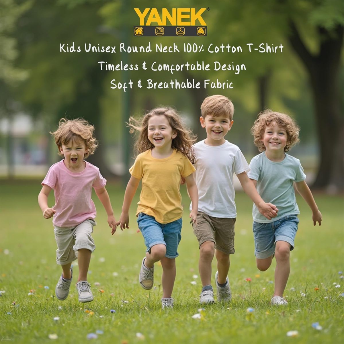 ⁦Yanek Cotton Short Sleeve Versatile Round Neck T-shirt for Boys and Girls - Plain, Perfect Comfortable Tee for School, Play, and Casual Wear⁩ - الصورة ⁦3⁩