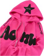 ⁦GORGLITTER Women's Letter Star Print Zip Up Hoodie Long Sleeve Streetwear Sweatshirt Hot Pink L⁩ - الصورة ⁦4⁩