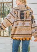 ⁦chouyatou Women's Tribal Aztec Print Hooded Half Zip Fuzzy Fleece Hoodie Sweatshirt Tops, Yellow, Large⁩ - الصورة ⁦5⁩