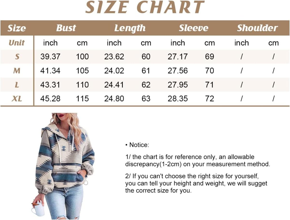 ⁦chouyatou Women's Tribal Aztec Print Hooded Half Zip Fuzzy Fleece Hoodie Sweatshirt Tops, Yellow, Large⁩ - الصورة ⁦6⁩
