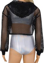 ⁦TAIKMD Women's Mesh Fishnet Hollow Out Hoodies Shirts See Through Sheer Pullover Sweatshirts Crop Top Clubwear⁩ - الصورة ⁦4⁩