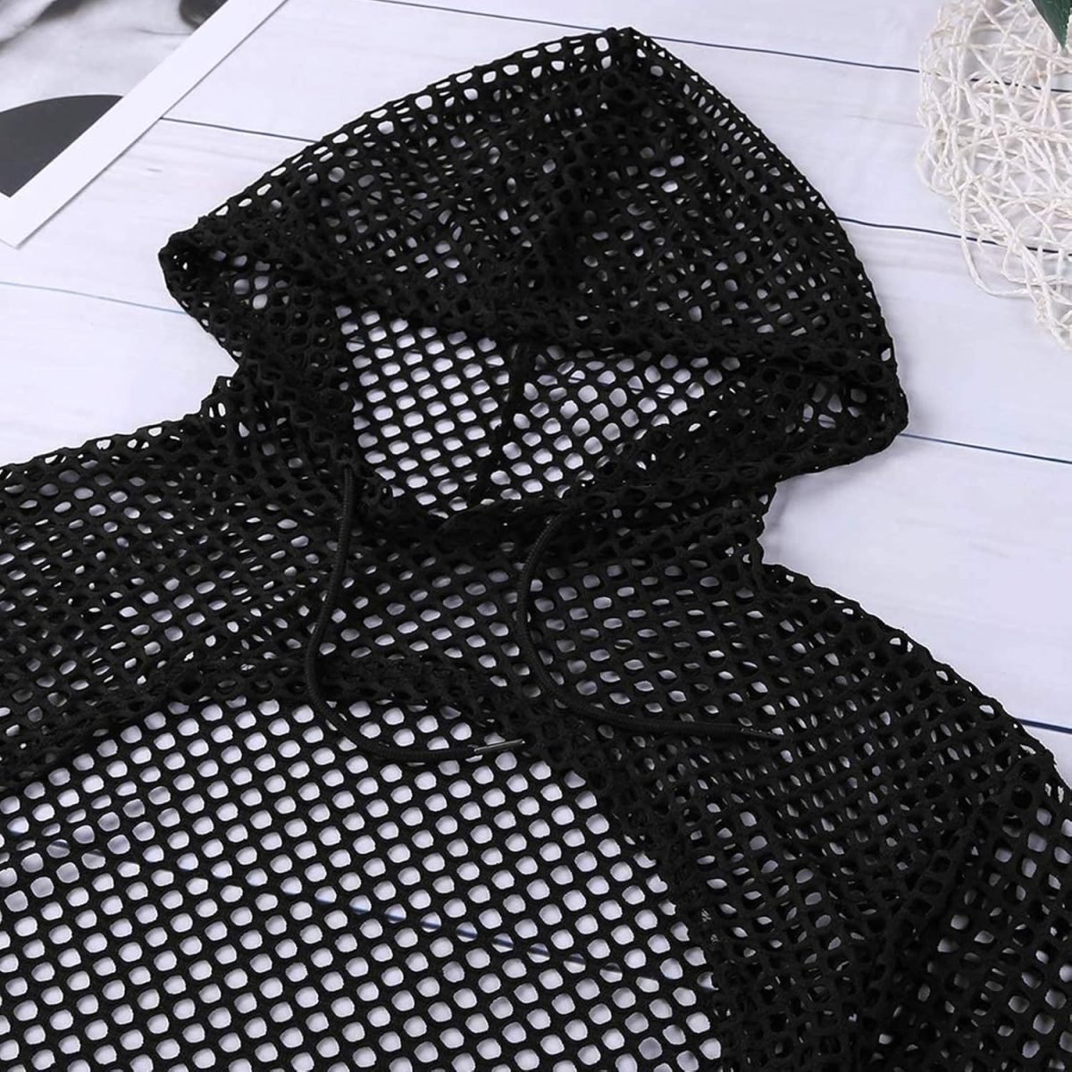 ⁦TAIKMD Women's Mesh Fishnet Hollow Out Hoodies Shirts See Through Sheer Pullover Sweatshirts Crop Top Clubwear⁩ - الصورة ⁦5⁩