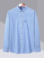 ⁦HENORD Plaid Shirt for Men Button Down Shirt Summer Casual Long Sleeve V-Neck Pullover Top⁩ - الصورة ⁦3⁩