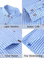 ⁦HENORD Plaid Shirt for Men Button Down Shirt Summer Casual Long Sleeve V-Neck Pullover Top⁩ - الصورة ⁦4⁩