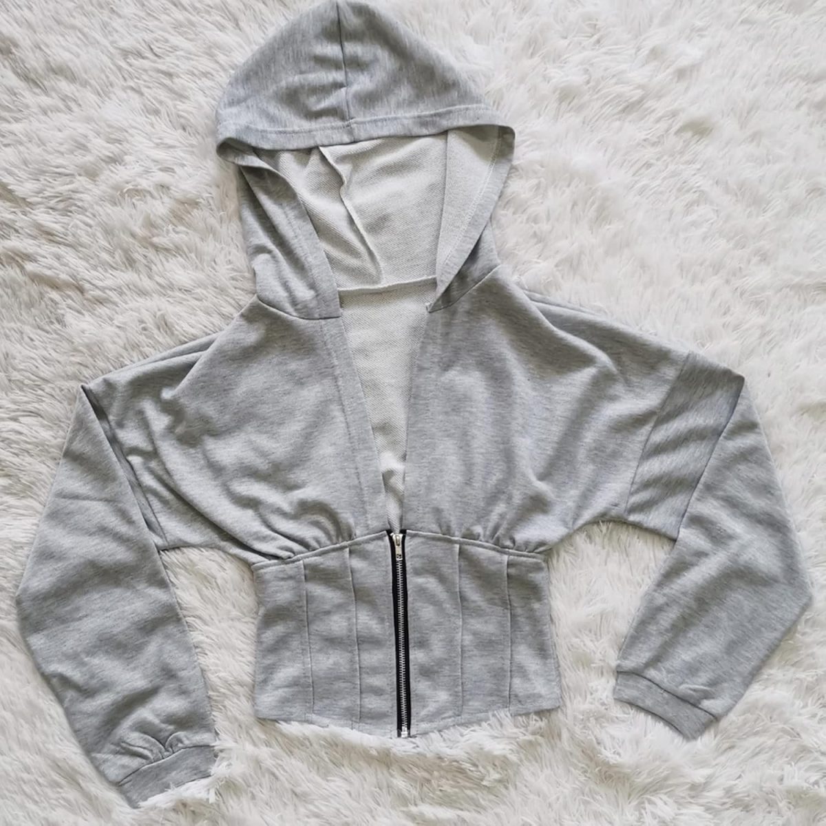 ⁦PRIVIMIX Women's Half Zipper Corset Top Long Sleeve Cropped Hoodie Solid Deep V-Neck Casual Workout Jacket Sweatshirt⁩ - الصورة ⁦3⁩