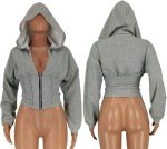 ⁦PRIVIMIX Women's Half Zipper Corset Top Long Sleeve Cropped Hoodie Solid Deep V-Neck Casual Workout Jacket Sweatshirt⁩ - الصورة ⁦5⁩
