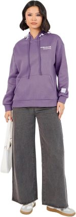 ⁦Styli Women Longline Printed Hoodie With Front Pocket⁩ - الصورة ⁦2⁩