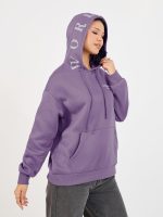 ⁦Styli Women Longline Printed Hoodie With Front Pocket⁩ - الصورة ⁦3⁩