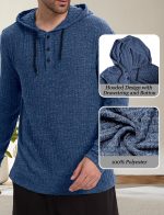 ⁦SEAUR Mens Hoodie Pullover Sweatshirts with Henley Collar Long Sleeve Drawstring Button Down Hoodie Soild Color⁩ - الصورة ⁦4⁩