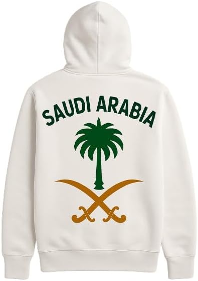 H.F.A Saudi Arabia National Symbol Hoodie, Cotton Blend Sweatshirt, 5 Sizes, 3 Colors Available - White, Black, Burgundy