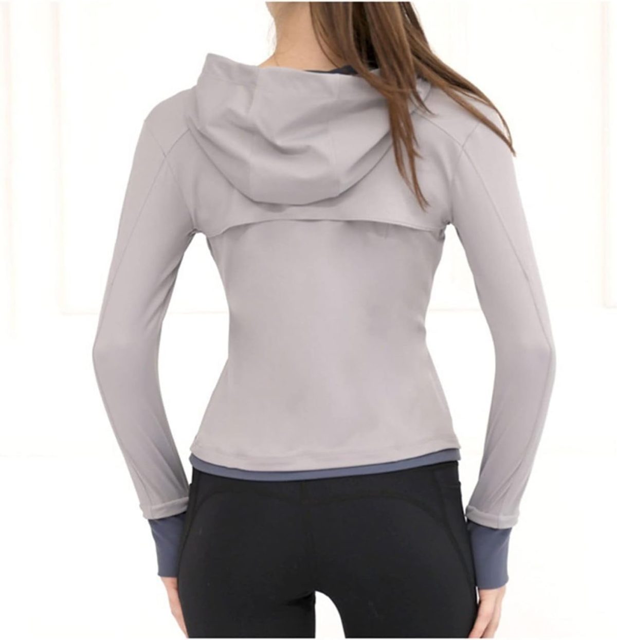 ⁦TOEE Women Sweatshirts Women's Loose Running Jacket Long Sleeve Yoga Shirts With Zipper Thumb Holes Casual Elastic Sport Coat Top Gym Sports Hoodies (Color : Black, Size : X-Large)⁩ - الصورة ⁦8⁩