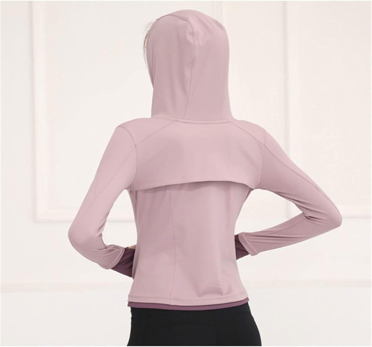 ⁦TOEE Women Sweatshirts Women's Loose Running Jacket Long Sleeve Yoga Shirts With Zipper Thumb Holes Casual Elastic Sport Coat Top Gym Sports Hoodies (Color : Black, Size : X-Large)⁩ - الصورة ⁦9⁩