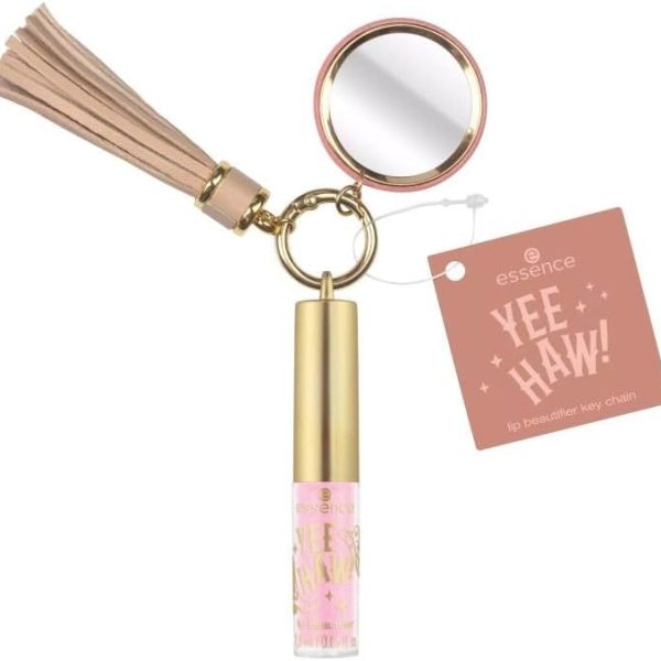 essence YEE HAW! lip beautifier key chain, lip gloss, no. 01, pink, glossy, glittery, vegan, no parabens, no microplastic particles, nanoparticles free, 1.5 ml