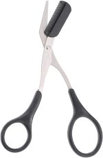 erioctry Professional Precision Trimmer Eyebrow Scissors Remover Beauty Tool with Comb and Non Slip Finger Grips Black Silver Tone for Men