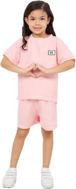 Styli Girls Patch Detail Waffle Loose T-Shirt & Short Set