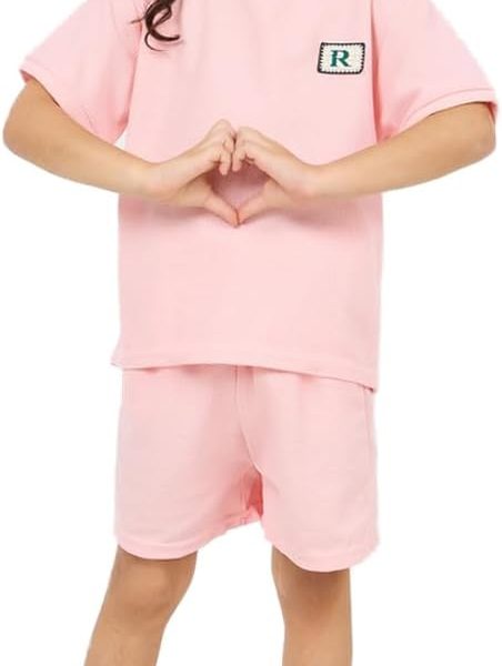 Styli Girls Patch Detail Waffle Loose T-Shirt & Short Set