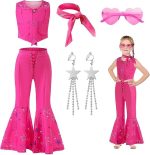Home Smart Cowgirl Costume for Girls Pink Western Cowgirl Suit Princess Costume with Pant Top Bow Tie and Glasses Ideal Gift for Birthday