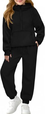 Girls 2 Piece Outfits Sweatsuit Kids Fleece Half Zip Hoodies Sweatshirt and Sweatpants Set with Pockets