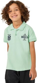 Styli Boys Slogan Print Regular Fit Polo Neck T-Shirt