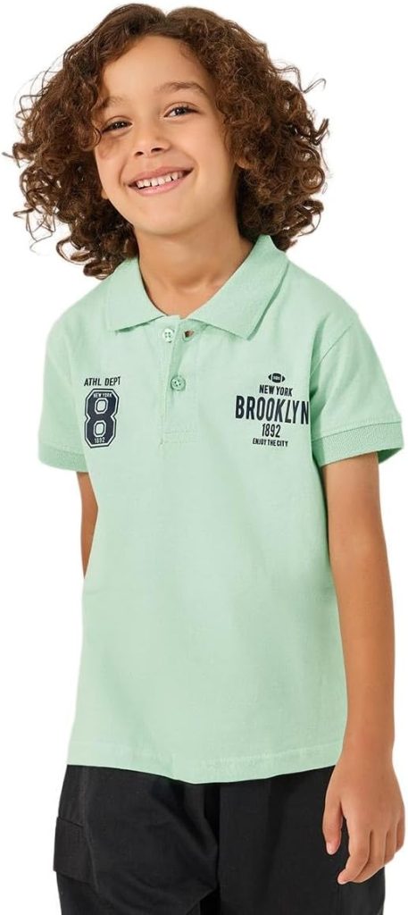 Styli Boys Slogan Print Regular Fit Polo Neck T-Shirt