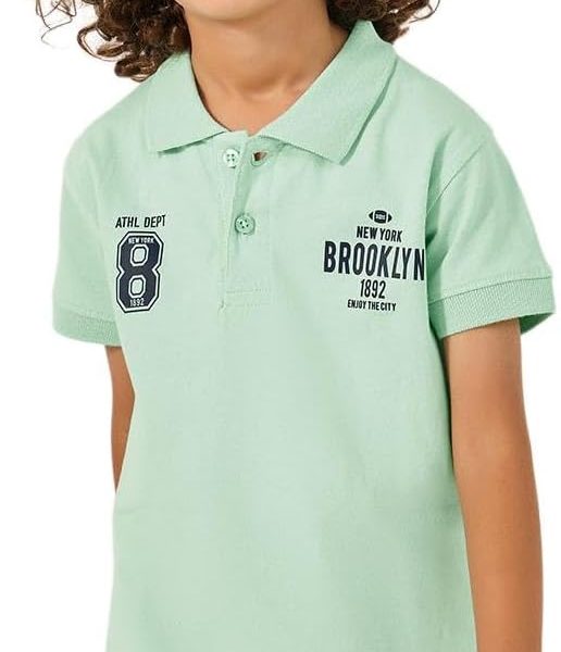 Styli Boys Slogan Print Regular Fit Polo Neck T-Shirt