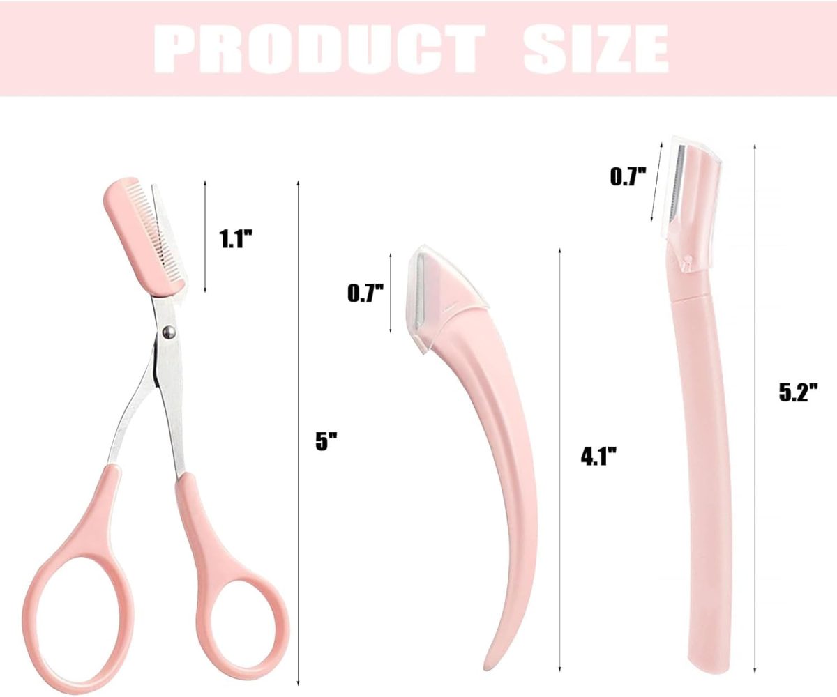 ⁦Bukela 3 Pcs Eyebrow Trimmer Set Lamination Kit with Comb Scissors Curved Straight Razors All in One Beauty Tools for Men Women Pink⁩ - الصورة ⁦7⁩