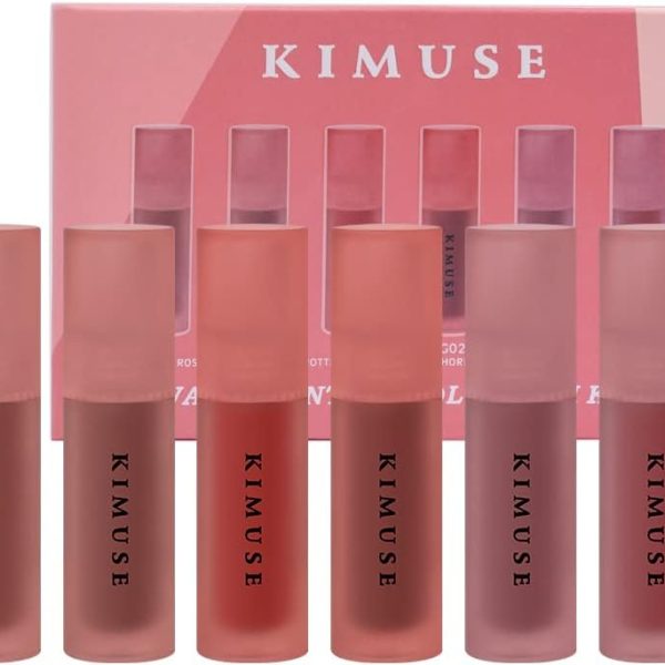 KIMUSE Lip Stain Set, 6 Colors Water Gel Lip Tint Lipstick, Highly Pigmented Long Lasting Moisturizing Lightweight Lipstain Makeup, Matte Finish
