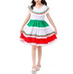 ⁦IKADEX Girls Mexican Dress Flounce Collar Rainbow Striped Cinco de Mayo Día de Muertos Dress⁩ - الصورة ⁦2⁩