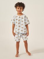 ⁦Styli Boys Teddy Print Cotton T-Shirt And Shorts Set⁩ - الصورة ⁦2⁩