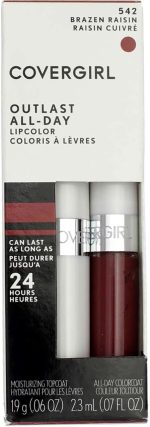 Covergirl Outlast All-Day Lip Color with Topcoat, Brazen Raisin, 2 Count (Pack of 1)
