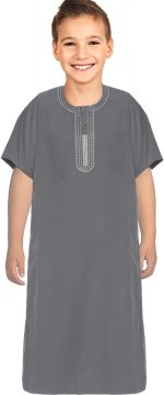 Kids' Round Neck Short Sleeve Jalabiya | Comfortable and Stylish Kaftan-Thobe