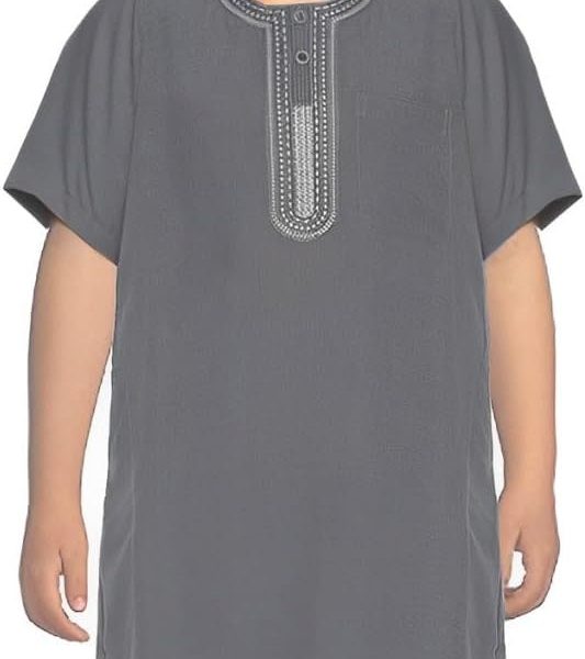 Kids' Round Neck Short Sleeve Jalabiya | Comfortable and Stylish Kaftan-Thobe