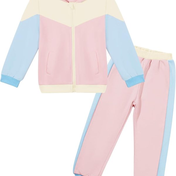 Valcatch Girls Tracksuit Sets 2 Piece Long Sleeve Zipper Hoodie Top and Sweatpants Colour Blocked Jogger Set for Kids Toddler