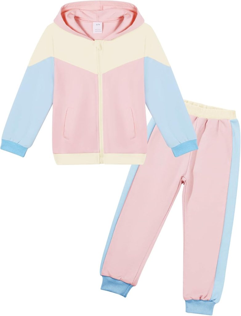 Valcatch Girls Tracksuit Sets 2 Piece Long Sleeve Zipper Hoodie Top and Sweatpants Colour Blocked Jogger Set for Kids Toddler
