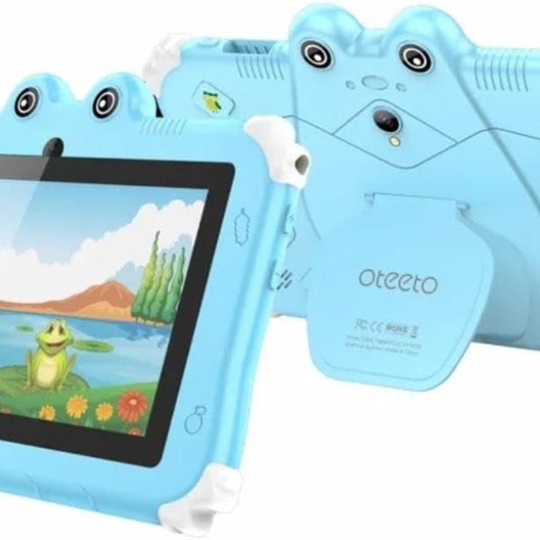 Oteeto TAB 6 Kids Tablet, 7-Inch IPS LCD Display, 4GB RAM + 128GB ROM, Android 13, Dual Camera, Black (Blue)