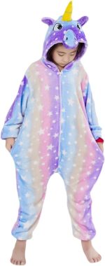 HQFURS Kids Unisex Unicorn Costume Animal Onesie Pajamas Halloween Christmas Gifts 6t