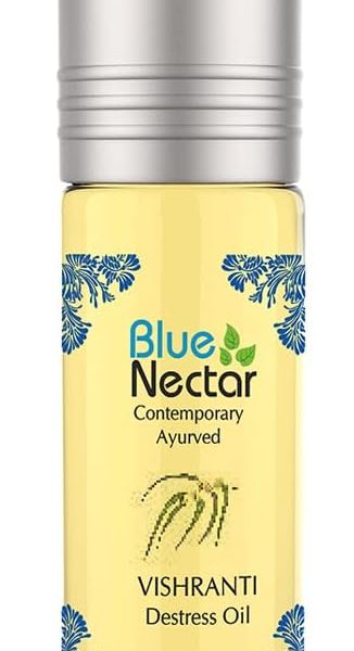 Blue Nectar Vishranti Migraine and Headache Relief Oil Roll on and Meditation Oil with Cinnamon, Clove, Ginger, Mint Essential Oils and 9 Ayurvedic Herbs, 100% Natural - 9 ml