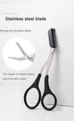 ⁦erioctry Professional Precision Trimmer Eyebrow Scissors Remover Beauty Tool with Comb and Non Slip Finger Grips Black Silver Tone for Men⁩ - الصورة ⁦3⁩