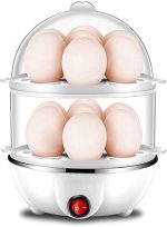 Paporich Egg Cooker,Double Layer Egg Boiler,14 Egg Capacity,Multifunction Heated Milk,Heated Food,Hard Boiled Egg Cooker Anti-Dry Electric Food Steamer with Measuring Cup (White)