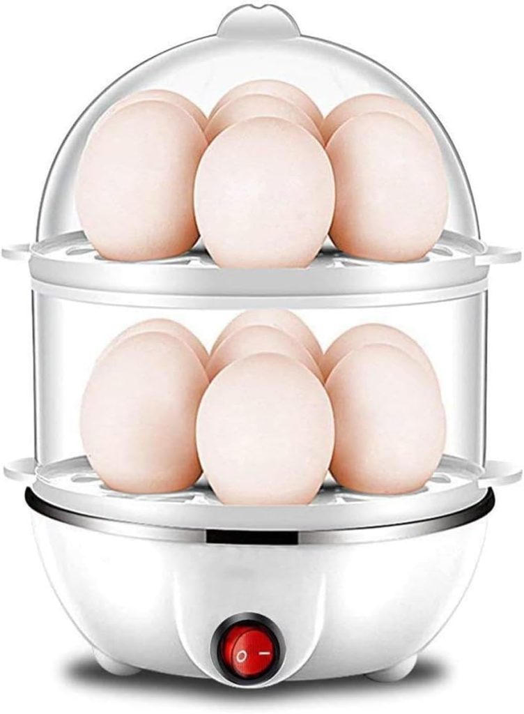 Paporich Egg Cooker,Double Layer Egg Boiler,14 Egg Capacity,Multifunction Heated Milk,Heated Food,Hard Boiled Egg Cooker Anti-Dry Electric Food Steamer with Measuring Cup (White)