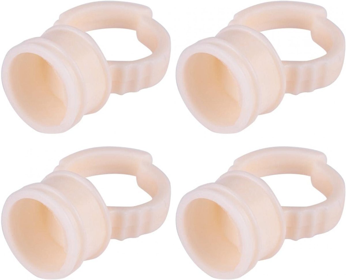 ⁦HURRISE 100 Pieces Cup Rings Glue Rings,Silicone Semi-Permanent Rings Nail Art Adhesive Glue Holders Palette Silicone Pigment Cups For For Eyelash Extension Nail Art (M)⁩ - الصورة ⁦3⁩