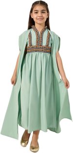 Styli Girls Embroidered Cape Sleeve V-Neck Kaftan