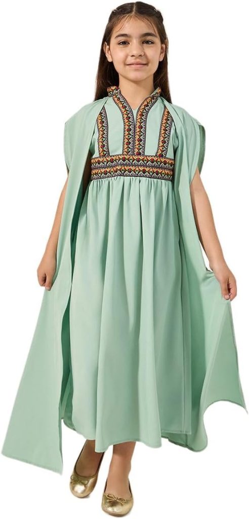 Styli Girls Embroidered Cape Sleeve V-Neck Kaftan