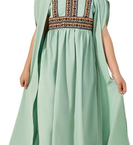 Styli Girls Embroidered Cape Sleeve V-Neck Kaftan