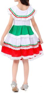⁦IKADEX Girls Mexican Dress Flounce Collar Rainbow Striped Cinco de Mayo Día de Muertos Dress⁩ - الصورة ⁦5⁩