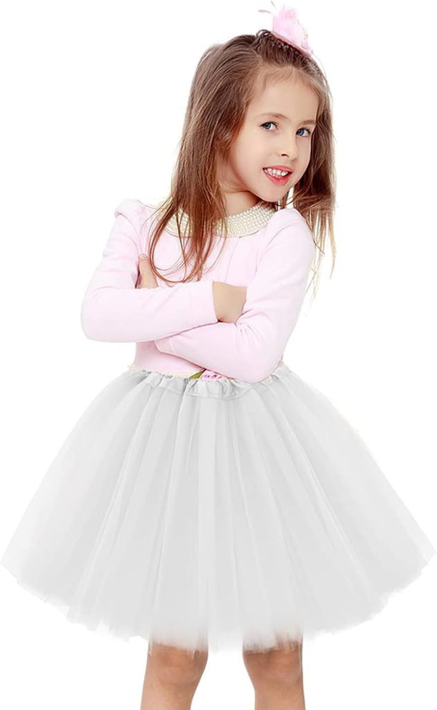 3Layered Tulle Tutu Skirt, Girl With Bow, Ballet Dress Up Kids Tutu Skirt